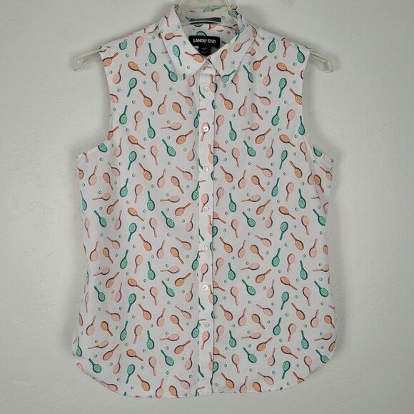 Lands' End No Iron Supima Cotton Sleeveless Button Shirt Tennis White Size 10P - Picture 1 of 10